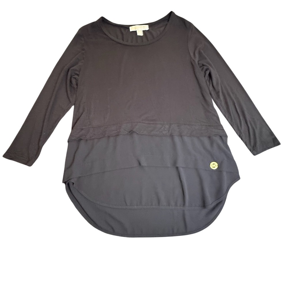 MICHAEL Michael Kors Medium Black Mixed Media High Low Tunic Top